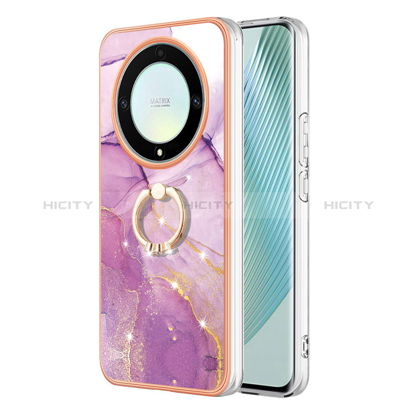 Funda Silicona Gel Goma Patron de Moda Carcasa con Anillo de dedo Soporte Y05B para Huawei Honor X9a 5G Purpura Claro