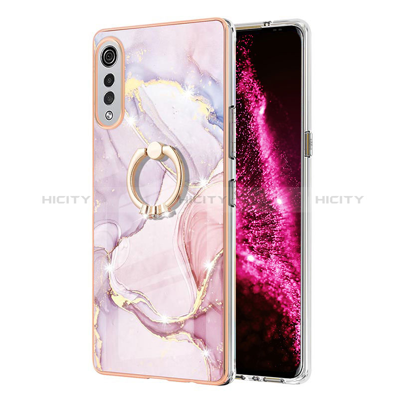 Funda Silicona Gel Goma Patron de Moda Carcasa con Anillo de dedo Soporte Y05B para LG Velvet 4G Rosa