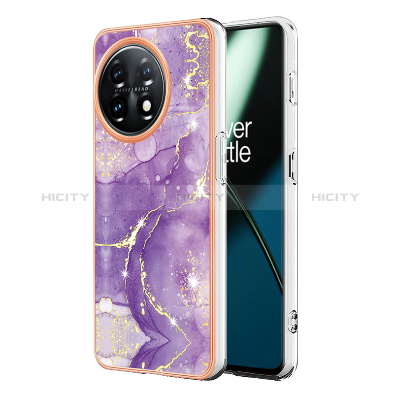 Funda Silicona Gel Goma Patron de Moda Carcasa con Anillo de dedo Soporte Y05B para OnePlus 11 5G Morado