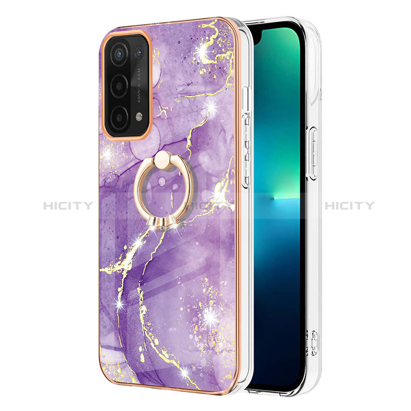 Funda Silicona Gel Goma Patron de Moda Carcasa con Anillo de dedo Soporte Y05B para Oppo A74 5G