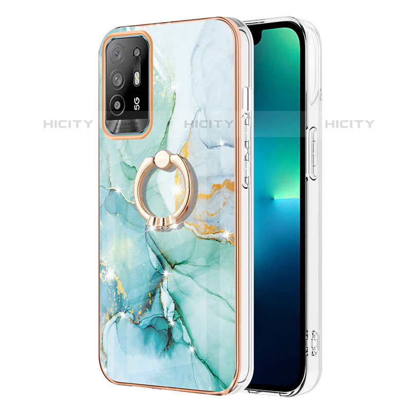 Funda Silicona Gel Goma Patron de Moda Carcasa con Anillo de dedo Soporte Y05B para Oppo A94 5G Verde