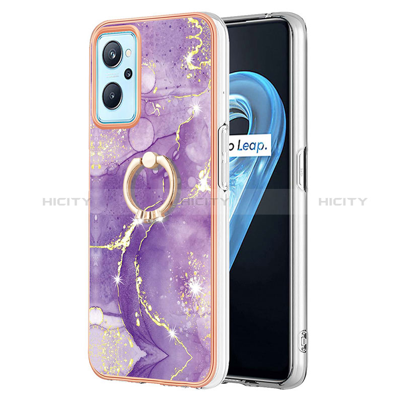 Funda Silicona Gel Goma Patron de Moda Carcasa con Anillo de dedo Soporte Y05B para Oppo A96 4G Morado