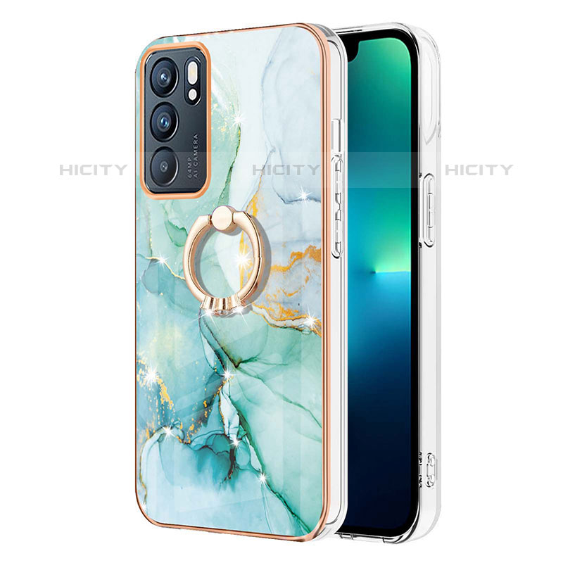 Funda Silicona Gel Goma Patron de Moda Carcasa con Anillo de dedo Soporte Y05B para Oppo Reno6 5G