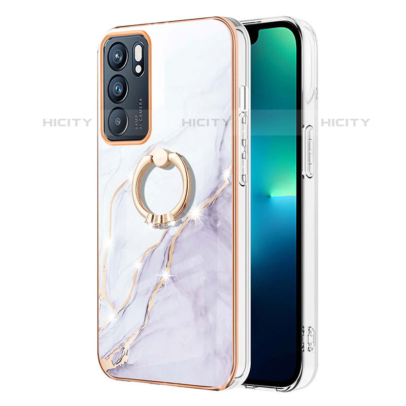 Funda Silicona Gel Goma Patron de Moda Carcasa con Anillo de dedo Soporte Y05B para Oppo Reno6 5G Blanco