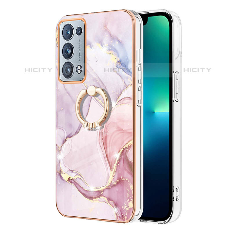 Funda Silicona Gel Goma Patron de Moda Carcasa con Anillo de dedo Soporte Y05B para Oppo Reno6 Pro 5G Rosa