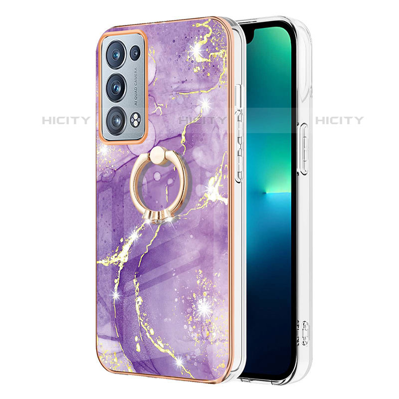 Funda Silicona Gel Goma Patron de Moda Carcasa con Anillo de dedo Soporte Y05B para Oppo Reno6 Pro+ Plus 5G