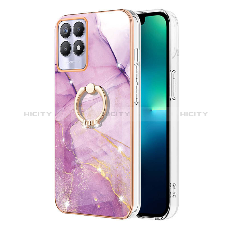 Funda Silicona Gel Goma Patron de Moda Carcasa con Anillo de dedo Soporte Y05B para Realme 8i Purpura Claro