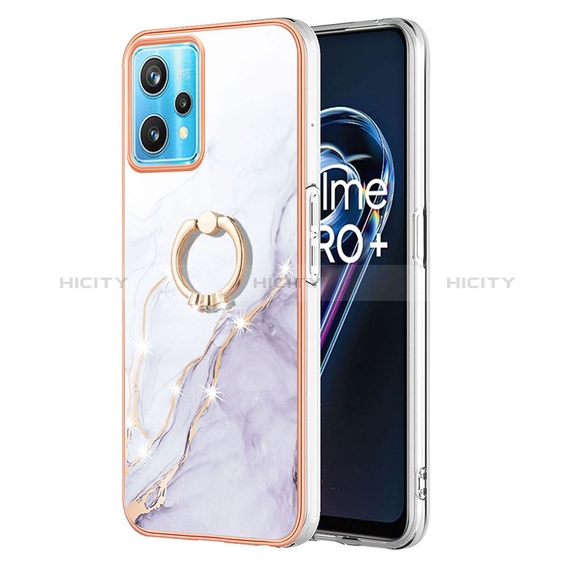 Funda Silicona Gel Goma Patron de Moda Carcasa con Anillo de dedo Soporte Y05B para Realme Narzo 50 Pro 5G Blanco