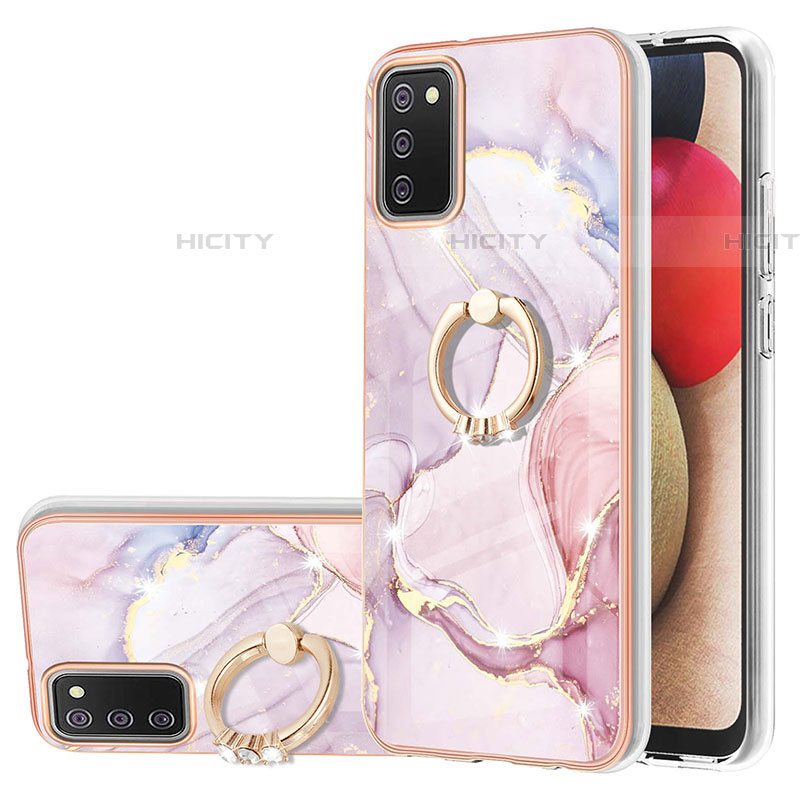 Funda Silicona Gel Goma Patron de Moda Carcasa con Anillo de dedo Soporte Y05B para Samsung Galaxy A03s Rosa