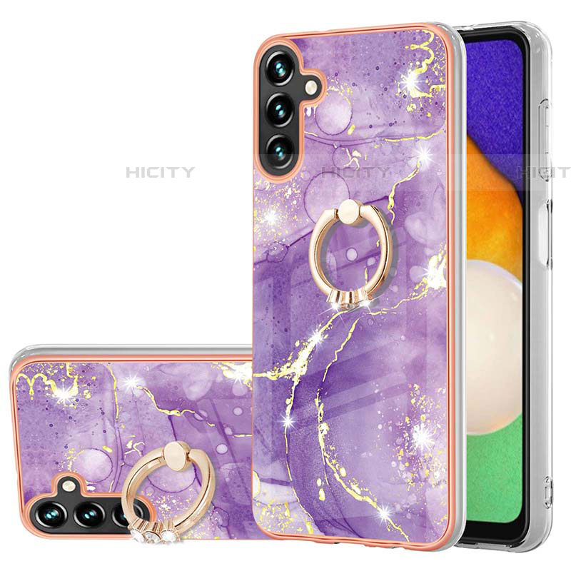 Funda Silicona Gel Goma Patron de Moda Carcasa con Anillo de dedo Soporte Y05B para Samsung Galaxy A04s Morado