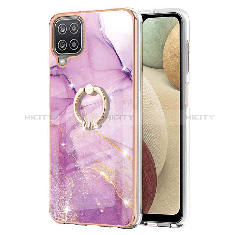 Funda Silicona Gel Goma Patron de Moda Carcasa con Anillo de dedo Soporte Y05B para Samsung Galaxy A12