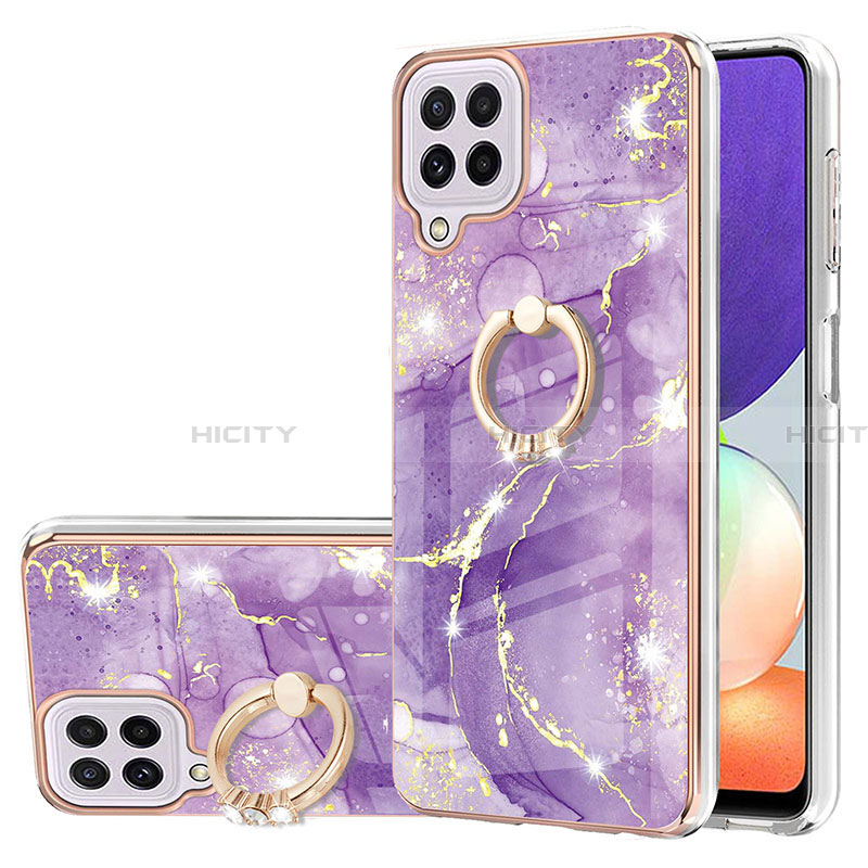 Funda Silicona Gel Goma Patron de Moda Carcasa con Anillo de dedo Soporte Y05B para Samsung Galaxy A22 4G Morado