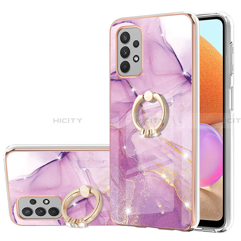 Funda Silicona Gel Goma Patron de Moda Carcasa con Anillo de dedo Soporte Y05B para Samsung Galaxy A32 5G Purpura Claro