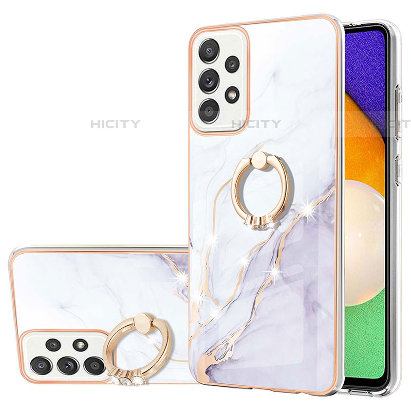 Funda Silicona Gel Goma Patron de Moda Carcasa con Anillo de dedo Soporte Y05B para Samsung Galaxy A52 4G Blanco