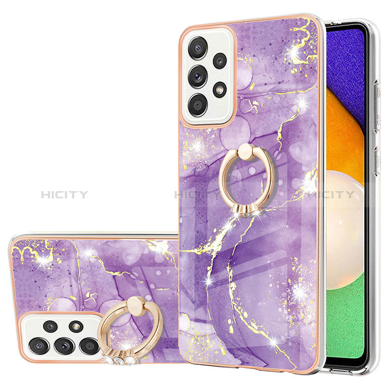 Funda Silicona Gel Goma Patron de Moda Carcasa con Anillo de dedo Soporte Y05B para Samsung Galaxy A52s 5G Morado