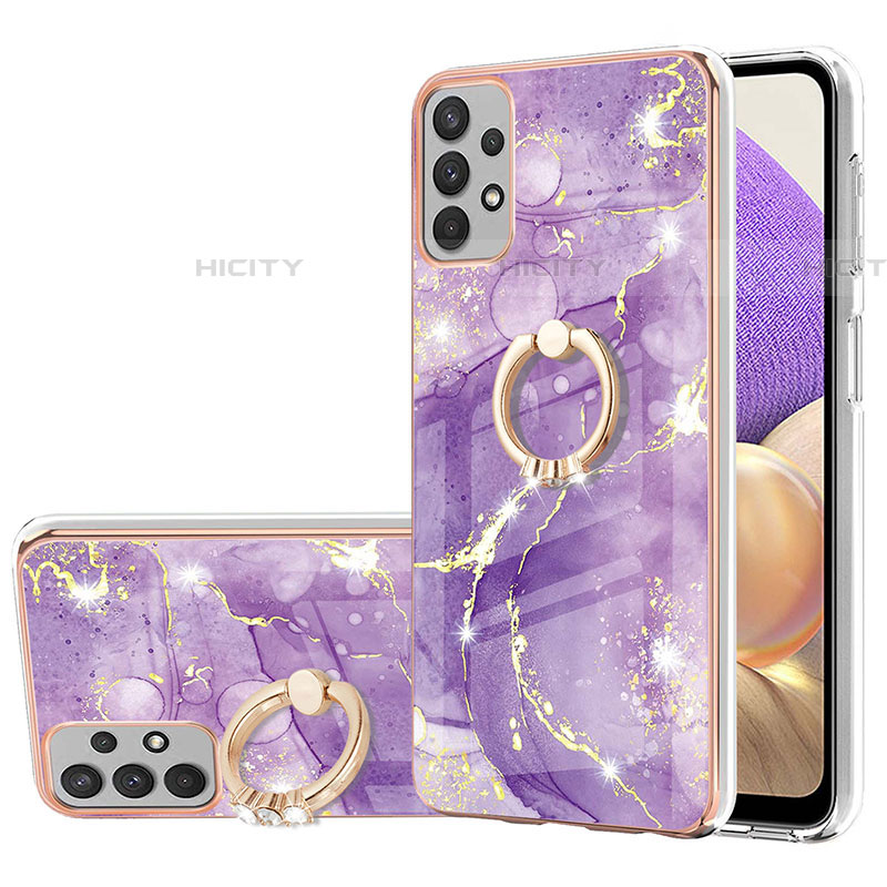 Funda Silicona Gel Goma Patron de Moda Carcasa con Anillo de dedo Soporte Y05B para Samsung Galaxy A53 5G Morado