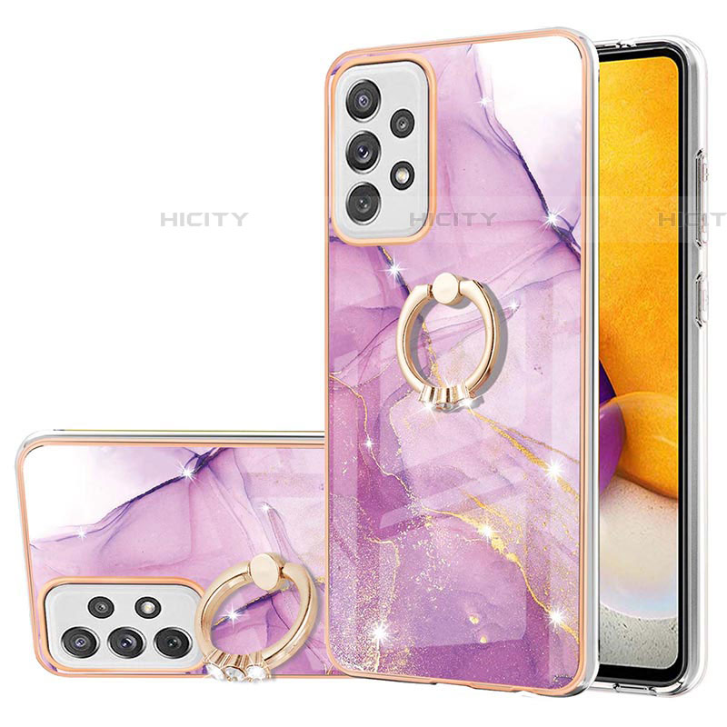 Funda Silicona Gel Goma Patron de Moda Carcasa con Anillo de dedo Soporte Y05B para Samsung Galaxy A72 4G Purpura Claro