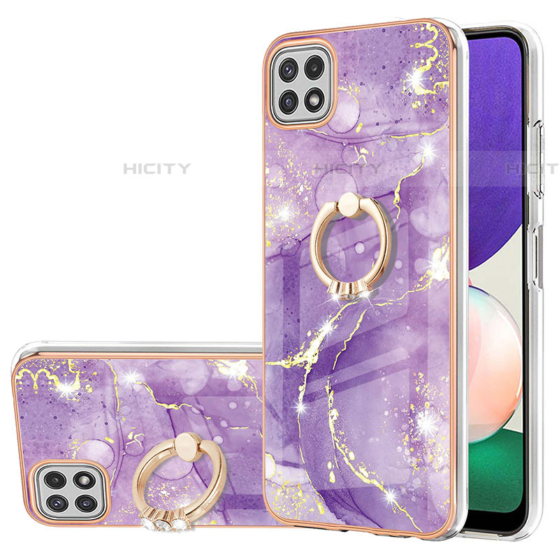 Funda Silicona Gel Goma Patron de Moda Carcasa con Anillo de dedo Soporte Y05B para Samsung Galaxy F42 5G Morado