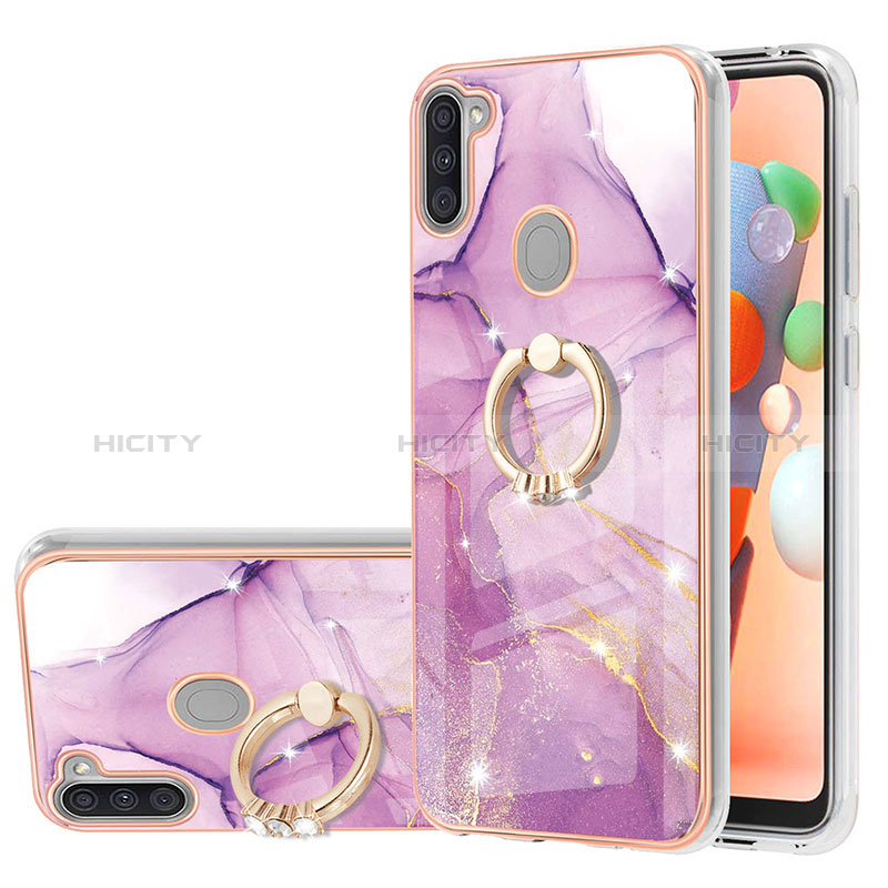 Funda Silicona Gel Goma Patron de Moda Carcasa con Anillo de dedo Soporte Y05B para Samsung Galaxy M11 Purpura Claro