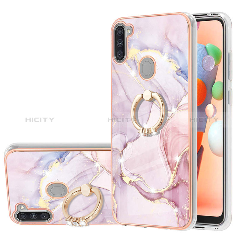 Funda Silicona Gel Goma Patron de Moda Carcasa con Anillo de dedo Soporte Y05B para Samsung Galaxy M11 Rosa