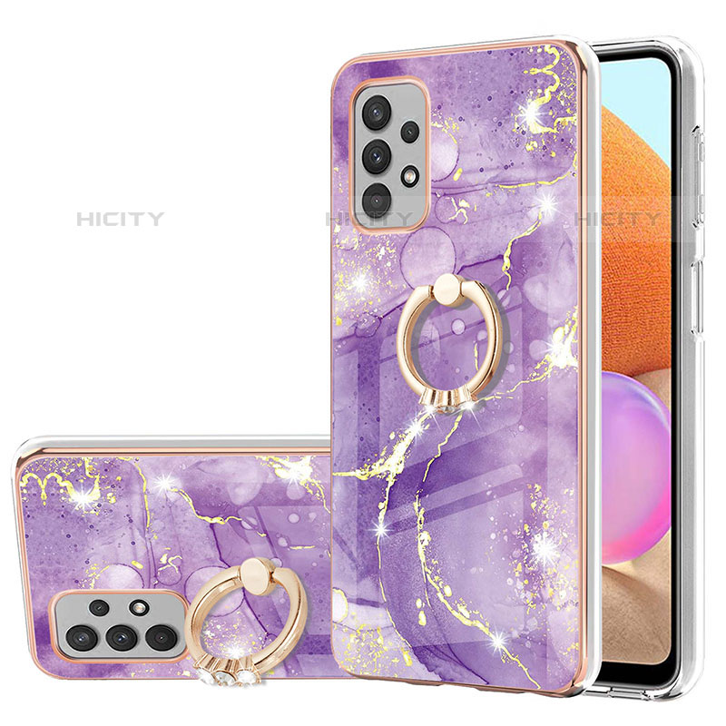 Funda Silicona Gel Goma Patron de Moda Carcasa con Anillo de dedo Soporte Y05B para Samsung Galaxy M32 5G Morado