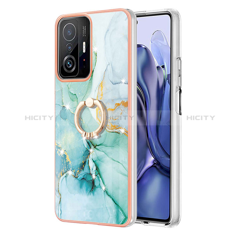 Funda Silicona Gel Goma Patron de Moda Carcasa con Anillo de dedo Soporte Y05B para Xiaomi Mi 11T 5G Verde