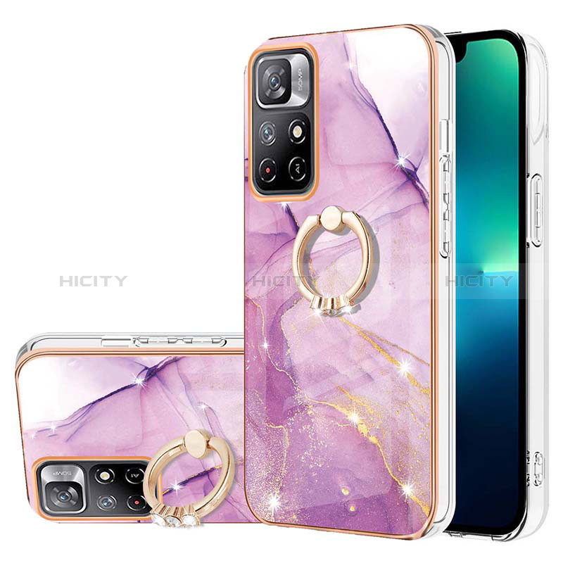 Funda Silicona Gel Goma Patron de Moda Carcasa con Anillo de dedo Soporte Y05B para Xiaomi Poco M4 Pro 5G Purpura Claro