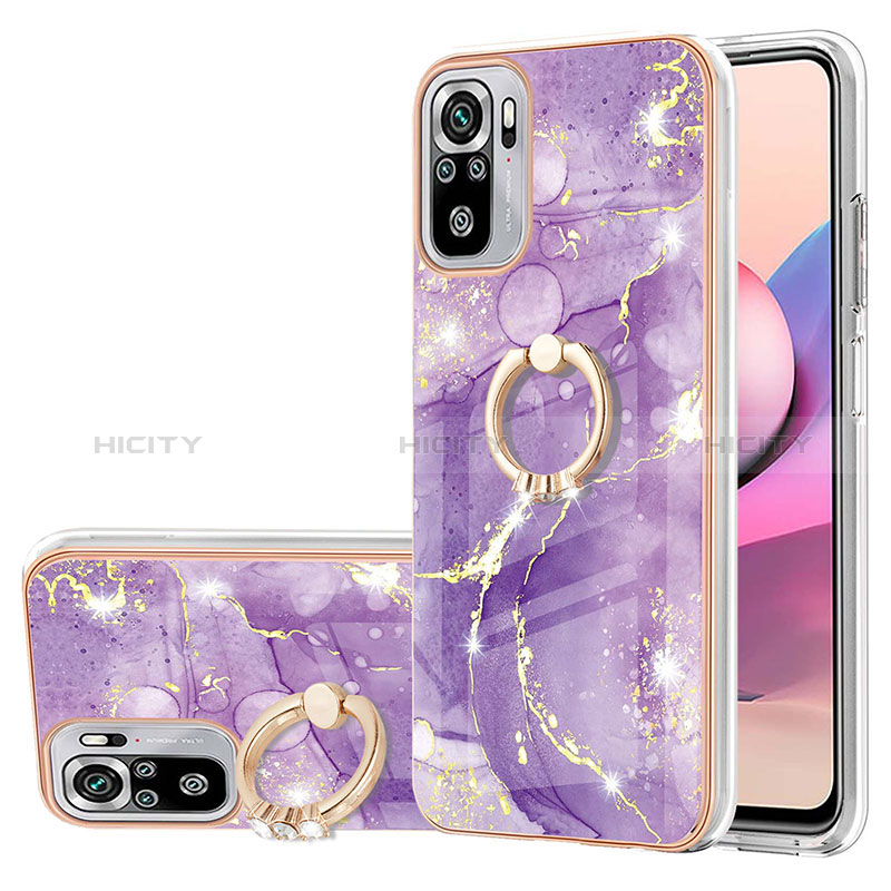 Funda Silicona Gel Goma Patron de Moda Carcasa con Anillo de dedo Soporte Y05B para Xiaomi Poco M5S Morado