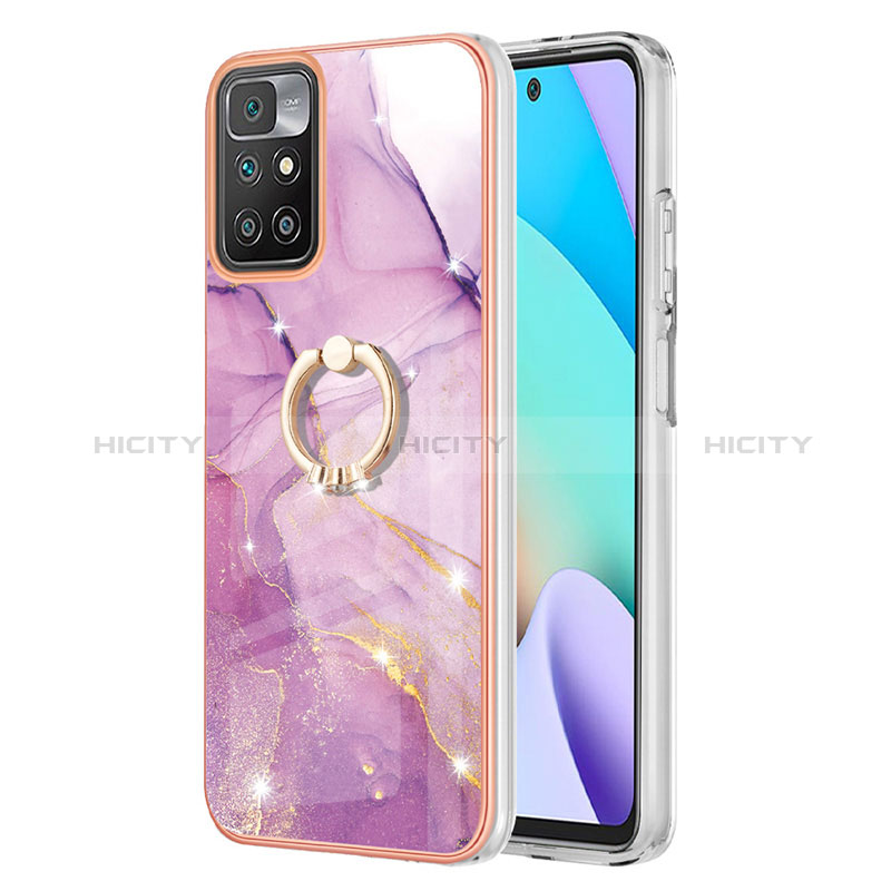 Funda Silicona Gel Goma Patron de Moda Carcasa con Anillo de dedo Soporte Y05B para Xiaomi Redmi 10 4G Purpura Claro