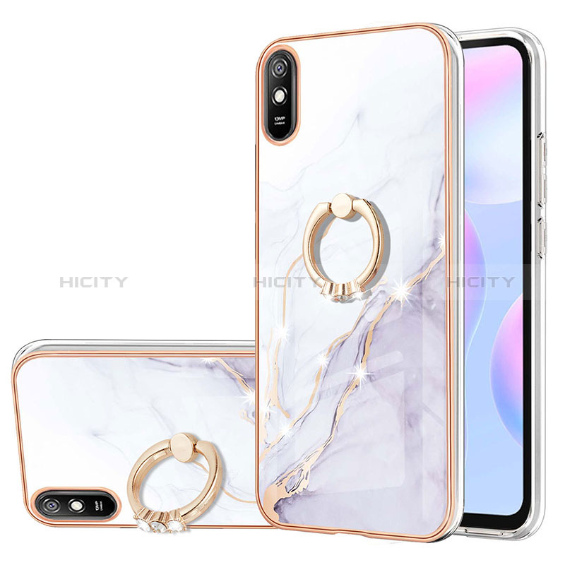 Funda Silicona Gel Goma Patron de Moda Carcasa con Anillo de dedo Soporte Y05B para Xiaomi Redmi 9A Blanco