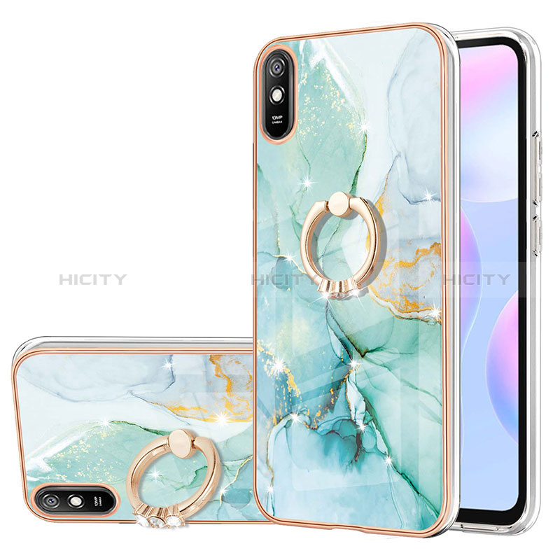 Funda Silicona Gel Goma Patron de Moda Carcasa con Anillo de dedo Soporte Y05B para Xiaomi Redmi 9i Verde