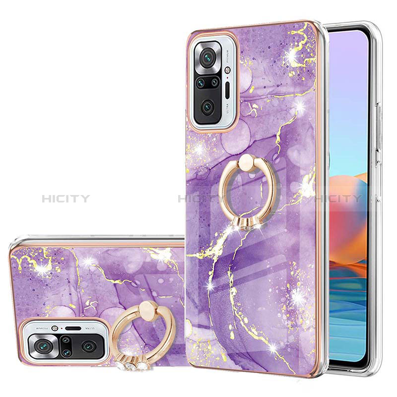 Funda Silicona Gel Goma Patron de Moda Carcasa con Anillo de dedo Soporte Y05B para Xiaomi Redmi Note 10 Pro Max Morado