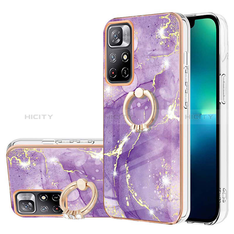 Funda Silicona Gel Goma Patron de Moda Carcasa con Anillo de dedo Soporte Y05B para Xiaomi Redmi Note 11 5G Morado