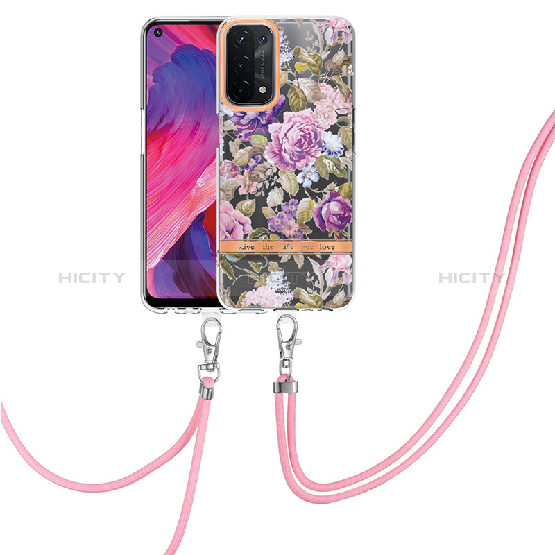 Funda Silicona Gel Goma Patron de Moda Carcasa con Anillo de dedo Soporte Y06B para Oppo A54 5G Purpura Claro