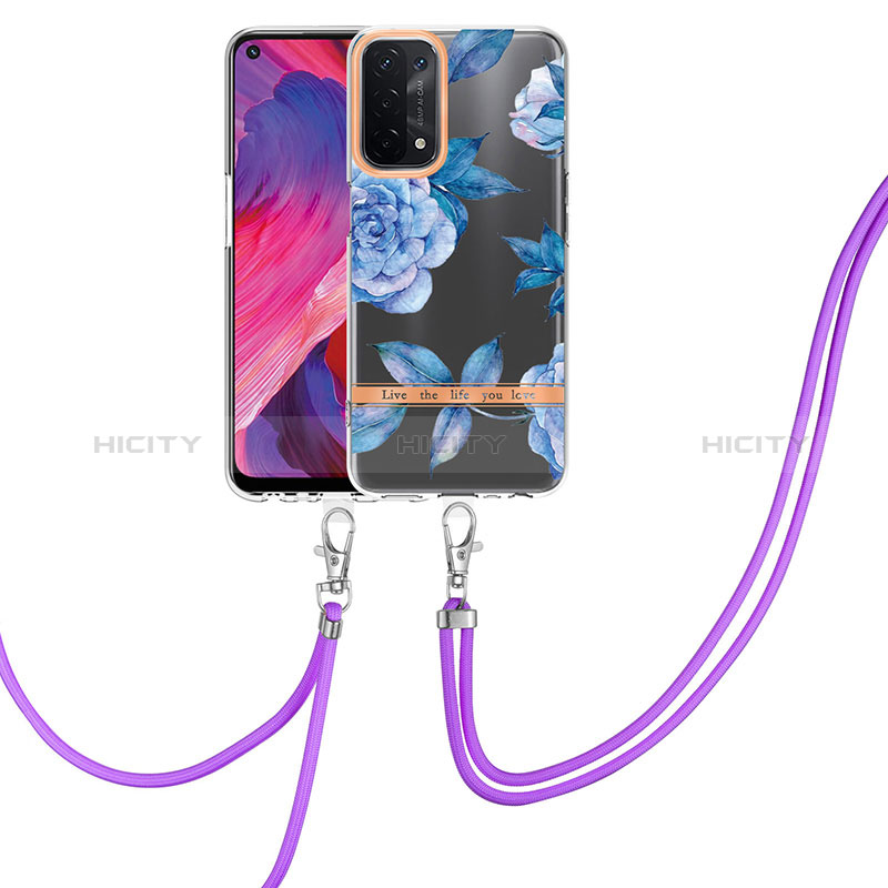 Funda Silicona Gel Goma Patron de Moda Carcasa con Anillo de dedo Soporte Y06B para Oppo A74 5G Azul