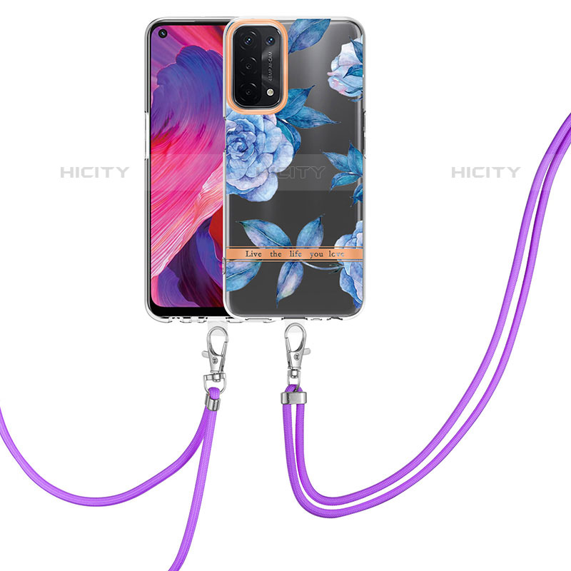 Funda Silicona Gel Goma Patron de Moda Carcasa con Anillo de dedo Soporte Y06B para Oppo A93 5G Azul