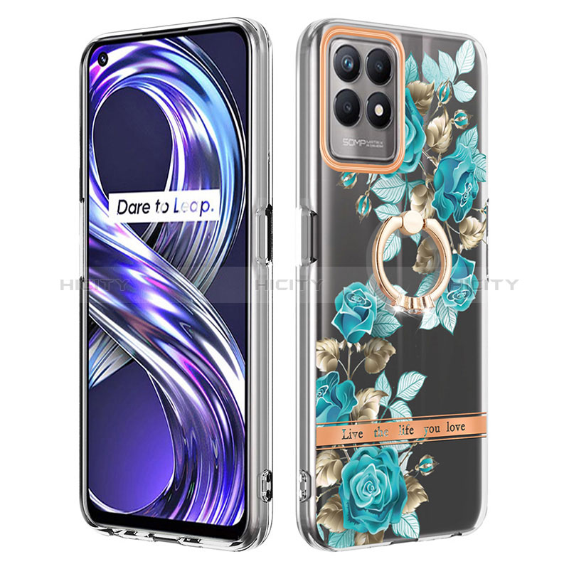 Funda Silicona Gel Goma Patron de Moda Carcasa con Anillo de dedo Soporte Y06B para Realme 8i Cian