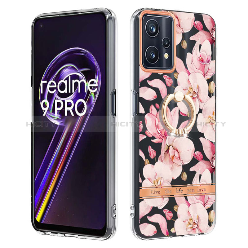 Funda Silicona Gel Goma Patron de Moda Carcasa con Anillo de dedo Soporte Y06B para Realme 9 Pro 5G Rosa