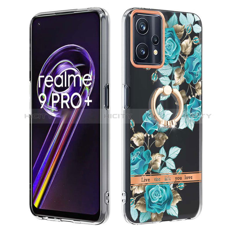 Funda Silicona Gel Goma Patron de Moda Carcasa con Anillo de dedo Soporte Y06B para Realme Narzo 50 Pro 5G Cian