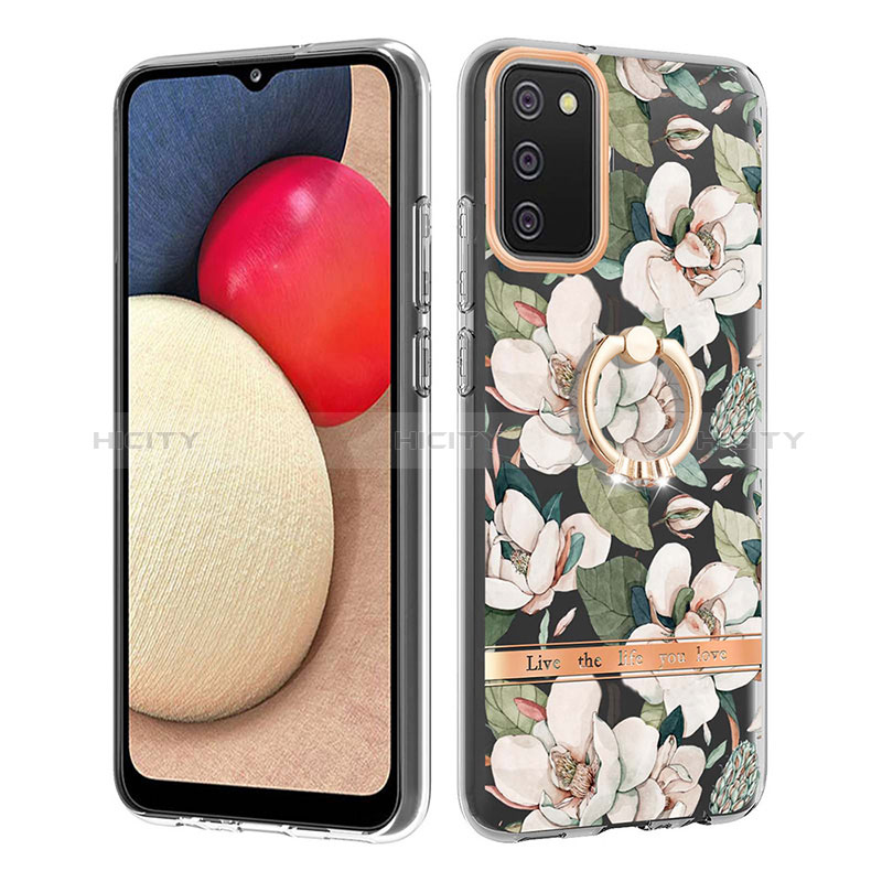 Funda Silicona Gel Goma Patron de Moda Carcasa con Anillo de dedo Soporte Y06B para Samsung Galaxy A02s