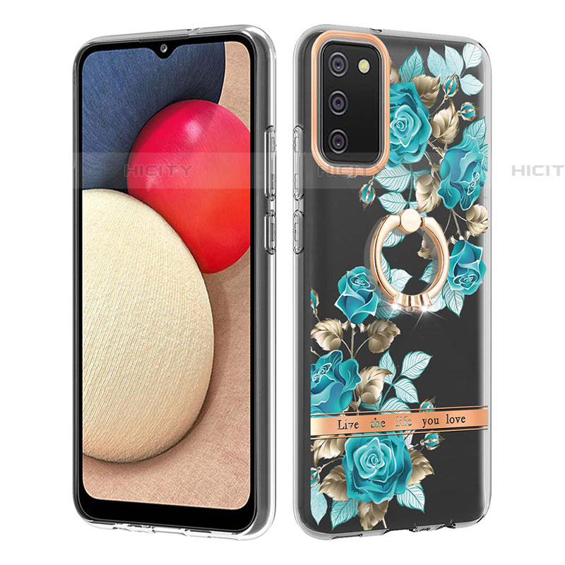 Funda Silicona Gel Goma Patron de Moda Carcasa con Anillo de dedo Soporte Y06B para Samsung Galaxy A03s