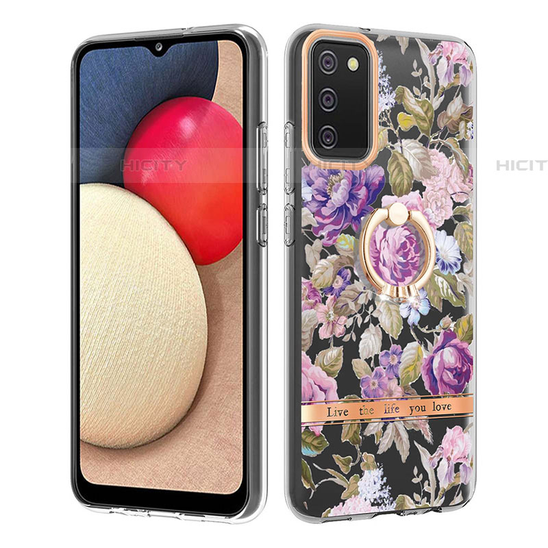 Funda Silicona Gel Goma Patron de Moda Carcasa con Anillo de dedo Soporte Y06B para Samsung Galaxy A03s