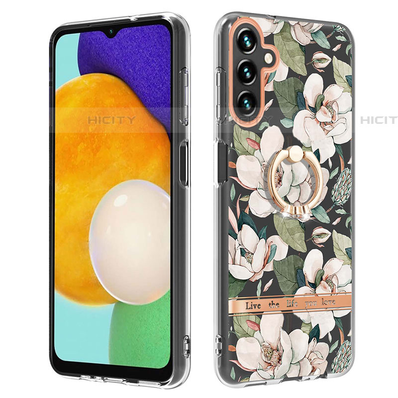 Funda Silicona Gel Goma Patron de Moda Carcasa con Anillo de dedo Soporte Y06B para Samsung Galaxy A04s Blanco