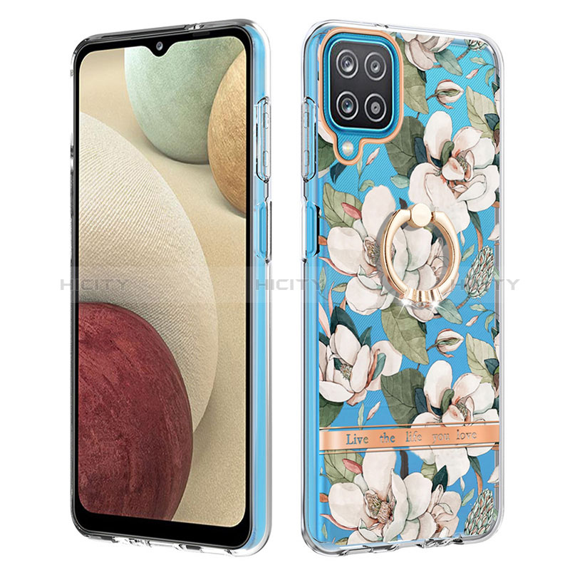 Funda Silicona Gel Goma Patron de Moda Carcasa con Anillo de dedo Soporte Y06B para Samsung Galaxy A12