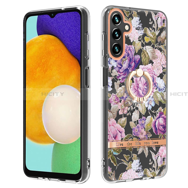 Funda Silicona Gel Goma Patron de Moda Carcasa con Anillo de dedo Soporte Y06B para Samsung Galaxy A13 5G Purpura Claro