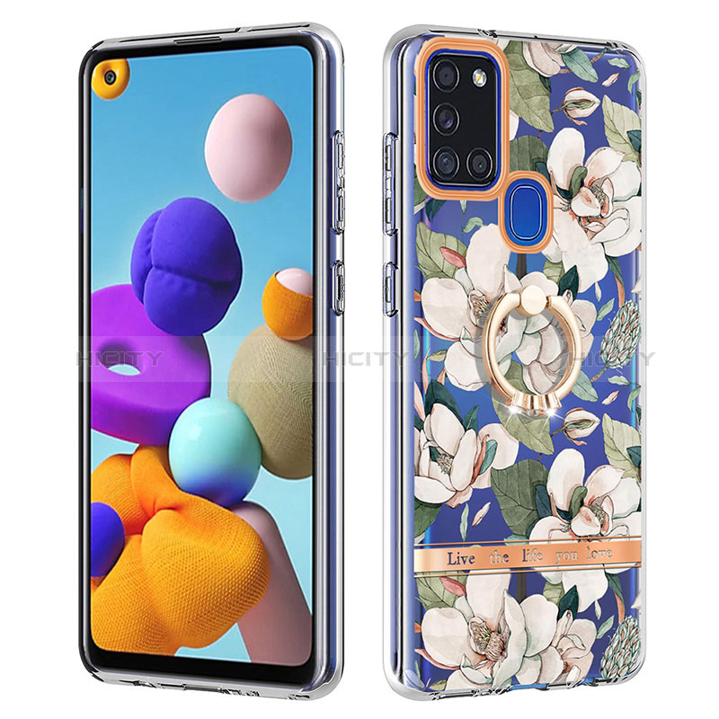 Funda Silicona Gel Goma Patron de Moda Carcasa con Anillo de dedo Soporte Y06B para Samsung Galaxy A21s