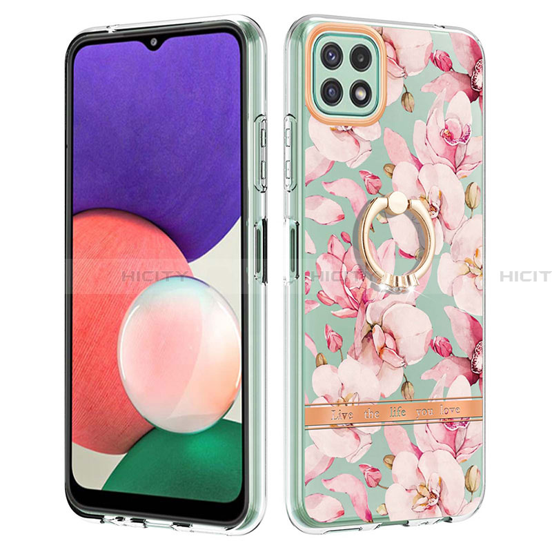 Funda Silicona Gel Goma Patron de Moda Carcasa con Anillo de dedo Soporte Y06B para Samsung Galaxy A22 5G