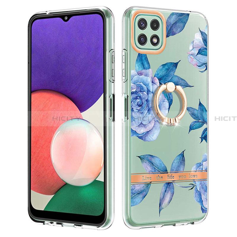 Funda Silicona Gel Goma Patron de Moda Carcasa con Anillo de dedo Soporte Y06B para Samsung Galaxy A22 5G