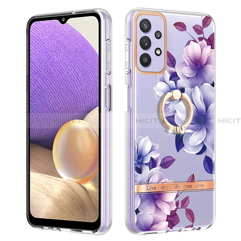 Funda Silicona Gel Goma Patron de Moda Carcasa con Anillo de dedo Soporte Y06B para Samsung Galaxy A23 4G Morado