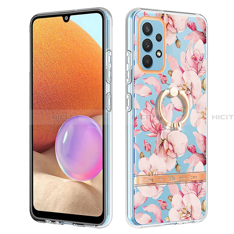 Funda Silicona Gel Goma Patron de Moda Carcasa con Anillo de dedo Soporte Y06B para Samsung Galaxy A32 4G